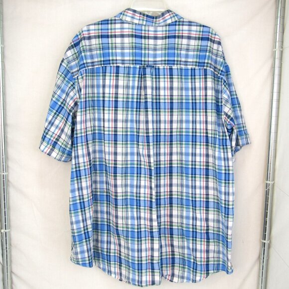 IZOD Saltwater Dockside Blue Plaid Chambray Short Sleeve Button Up Shirt 2XL - Picture 4 of 12